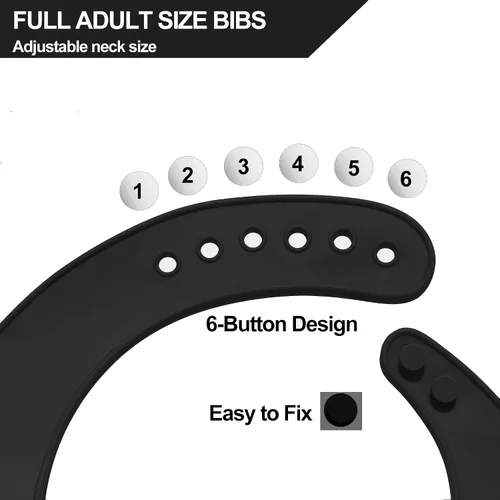 Vista 7 de Baberos de silicona para adultos, baberos ajustables y lavables para hombres y mujeres mayores, impermeables para ancianos con atrapador de migas