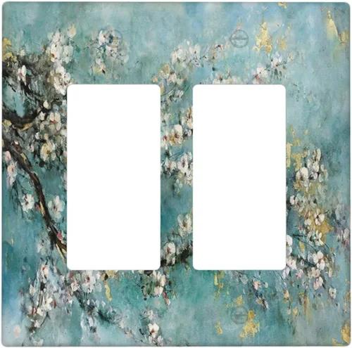 Vista 214 de Pintura al óleo de flores abstractas de 1 cuadrilla de interruptor de luz dúplex individual cubierta de salida placa de pared decorativa Placa