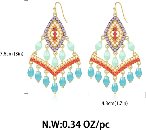 Vista 7 de Boho Drop Earrings Seed Bead Dangle Earrings Vacation Earrings Colorful Statement Earrings Jewelry Present
