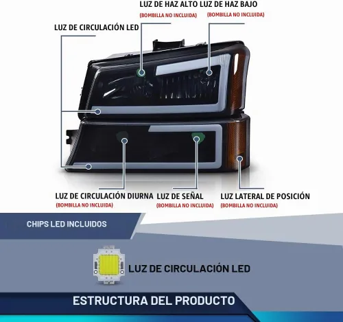 Vista 5 de PIT66 Conjunto de faros delanteros LED DRL compatible con Chevy Silverado 1500 2500 3500 HD 2003-2006, modelo compatible con Avalanche 1500 2500