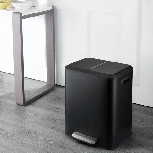 Vista 7 de GlowSol Black Kitchen - Cubo de basura de doble paso y cubo de reciclaje con tapa de cierre suave, cubo de basura sin contacto con pedal y cubo