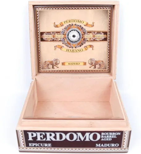 Vista 4 de Perdomo Epicure Maduro Habano - Caja vacía de madera para cigarros, 7.75 x 7 x 3 pulgadas