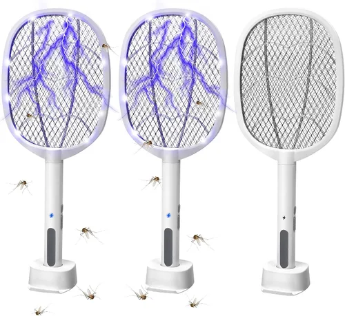 Vista 8 de Electric Fly Swatter Rackets, 2-in-1 Bug Zapper, 2 Pack Trampa de luz para insectos de alto voltaje de 3000 V, 3 capas de malla de seguridad