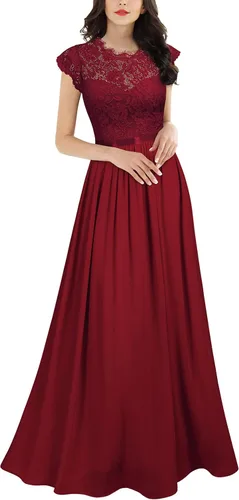 Vista 7 de Miusol Vestido de encaje floral formal para mujer, de manga corta, para fiesta de noche, largo Azul marino