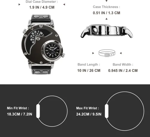 Vista 5 de MJSCPHBJK Reloj de pulsera analógico único para hombre, sumergible, de moda, de vestir, de cuarzo, con dial doble, diseño genial, banda de cuero