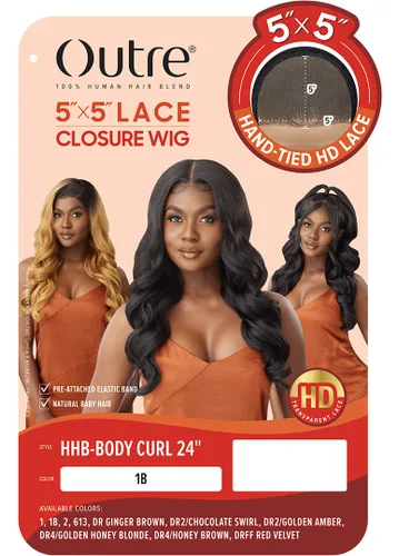 Vista 2 de Outre - Peluca con cierre de encaje 5x5 - Mezcla de cabello humano - Rizo corporal de 24 pulgadas (NEGRO OFF 1B)