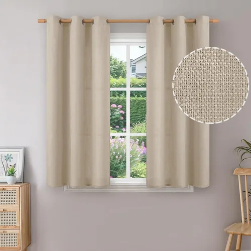 Vista 30 de BGment Cortinas de Lino Beige de 63 Pulgadas de Largo 2 Paneles - Tratamientos para Ventanas con Textura de Arpillera Filtrantes de Luz Cortinas