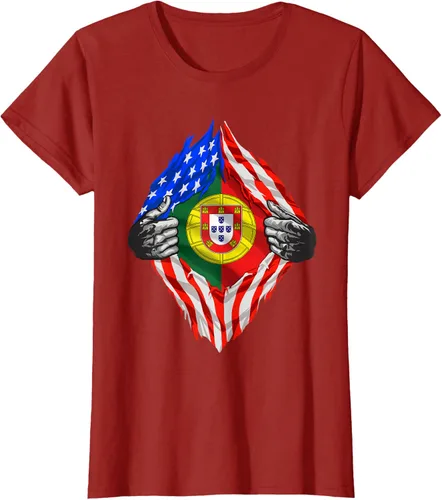 Vista 63 de Camiseta de bandera de Estados Unidos con diseño de raíces portuguesas, Negro, S
