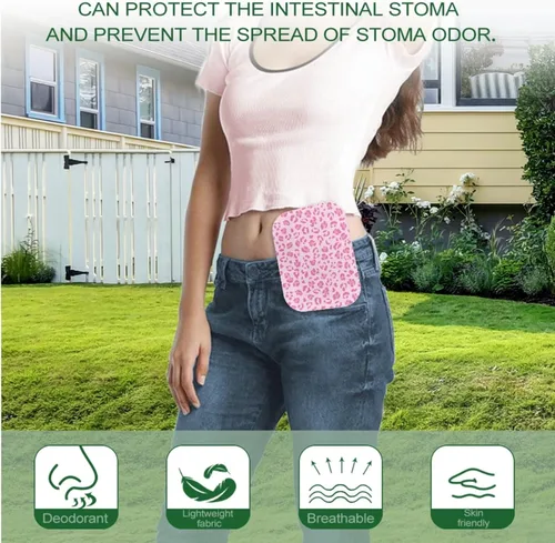 Vista 4 de Rnyleeg Fundas de bolsa de colostomía con estampado de leopardo para mujer, suministros de ostomía de moda de 4 piezas para ileostomía, cuidado