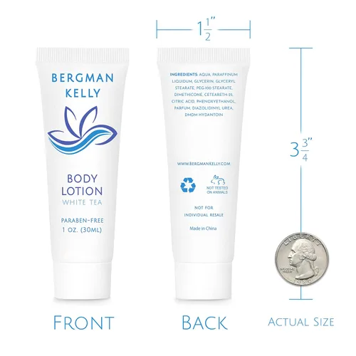 Vista 3 de BERGMAN KELLY - Loción de tamaño de viaje - 1 fl oz, 50 unidades, té blanco - Deleita a tus invitados con una loción corporal vigorizante
