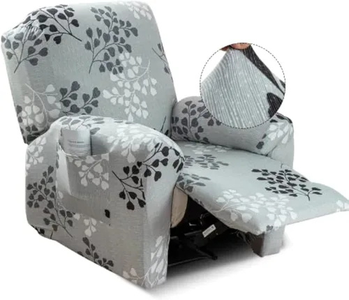 Vista 8 de Iauddy - Funda elástica para sillón reclinable de 4 piezas, protector de muebles suave y ajustado para sillón reclinable con bolsillo, funda