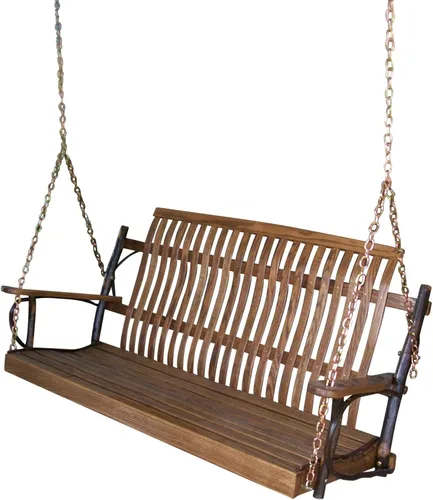Vista 3 de Amish Made - Columpio rectangular de 50 pulgadas de ancho con cadenas de roble teñido natural y nogal Mancha natural