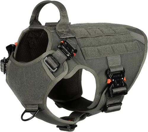 Vista 11 de ICEFANG Arnés táctico para perro con 4 hebillas de metal, chaleco, equipo para transportar carga, ligero y modular para perro con asa, sin correa