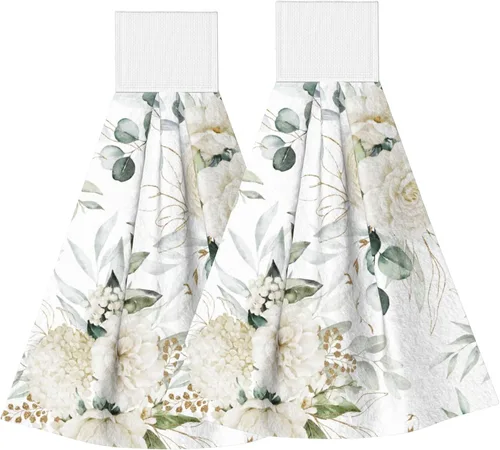 Vista 10 de Juego de 2 toallas de mano colgantes de hortensias azules, acuarela, primavera, pájaro, con lazo para colgar, toallas suaves y absorbentes para baño