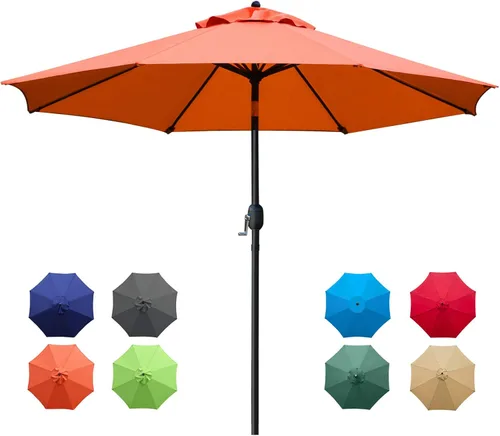 Vista 7 de Sunnyglade sombrilla de mesa para exteriores con 8 varillas resistentes, 9 pies 9Ft Patio Umbrella with Waterproof Polyester Canopy, Sturdy 8