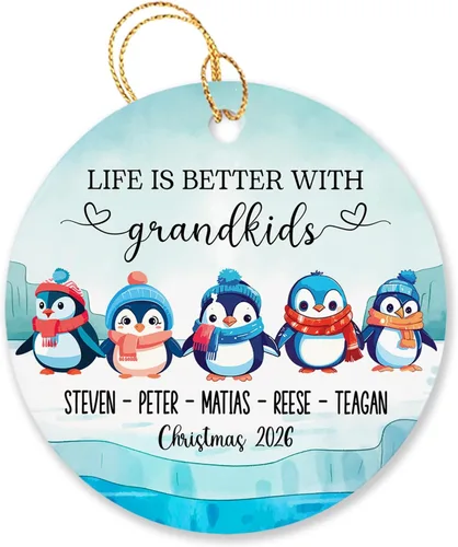 Vista 8 de Árbol de Navidad personalizado para abuelos y nietos 2023, un nieto hace la vida más grandioso, adorno personalizado con nombre y texto, adornos