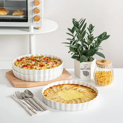 Vista 6 de LOVECASA Molde para hornear quiche de porcelana, molde para pastel reutilizable de 10 pulgadas, molde redondo antiadherente para pastel, molde
