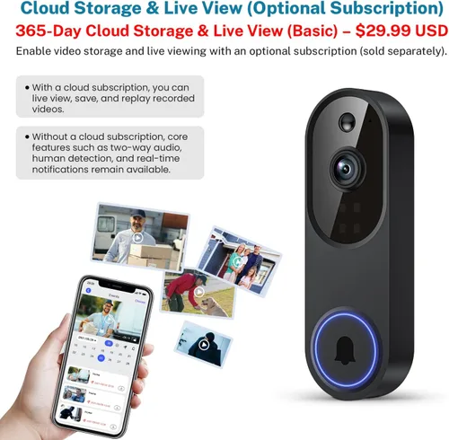 Vista 7 de Guggre Cámara de timbre de video inalámbrico 1080P, visión nocturna, almacenamiento en la nube (se vende por separado), solo Wi-Fi de 2.4 GHz