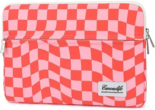 Vista 32 de Canvaslife - Funda de lona para laptop de 13 pulgadas con patrón de cuadros negros y bolsillo de 13 y 13.3 pulgadas