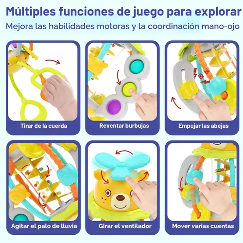 Vista 3 de Juguetes Montessori HOLA para niños de 1 año, juguetes para dentición con sonajero para bebés de 0-6 y 6-12 meses, juguetes sensoriales de silicona