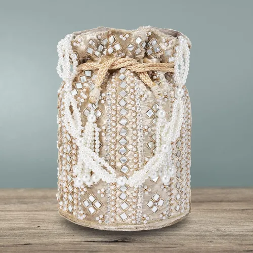 Vista 4 de Aheli Indian Potli - Bolso de noche para mujer, bolso de mano étnico para novia con cordón