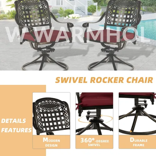 Vista 8 de Juego de comedor de patio de 9 piezas, mesa y sillas de patio al aire libre, mesa de comedor ovalada de aluminio fundido de 84 pulgadas con agujero