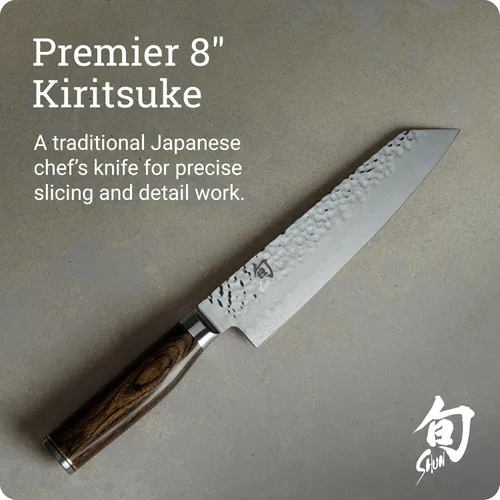 Vista 3 de Shun Premier - Cuchillo Kiritsuke de 8 pulgadas, cuchillo de cocina japonés hecho a mano para chefs profesionales y domésticos, núcleo VG-MAX