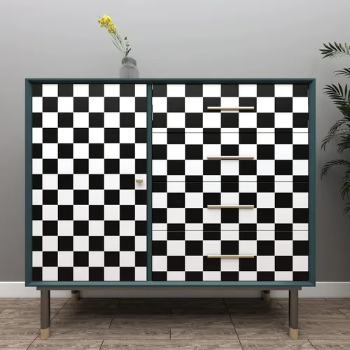 Vista 2 de Decotalk Papel Tapiz a Cuadros Despegar y Pegar para Salpicadero de Cocina Papel de Pared Blanco y Negro Decoración de Tablero de Ajedrez