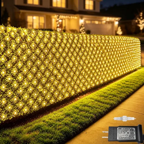 Vista 20 de Pooqla Luces de red solar, 10 x 10 pies, 280 luces LED de red para cenador al aire libre con 8 modos, funciona con energía solar y USB, impermeable