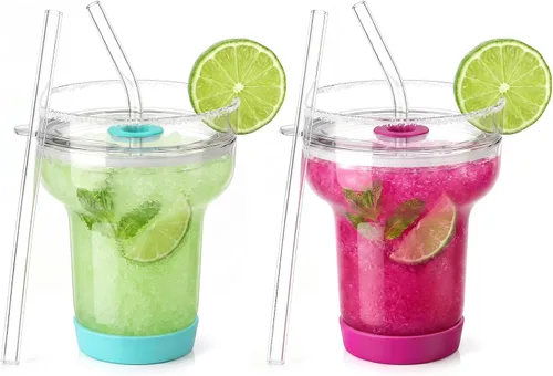 Vista 11 de Tronco Juego de 2 vasos de Martini, vaso de Margarita sin tallo de 16 onzas Rosa Coral/Púrpura Claro