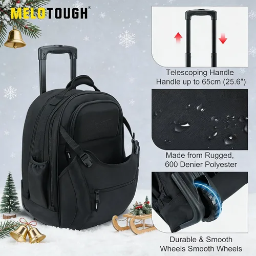 Vista 3 de MELOTOUGH Bolsa de herramientas rodante con ruedas, gran bolsa de herramientas resistente para hombres con 35 bolsillos y mango telescópico