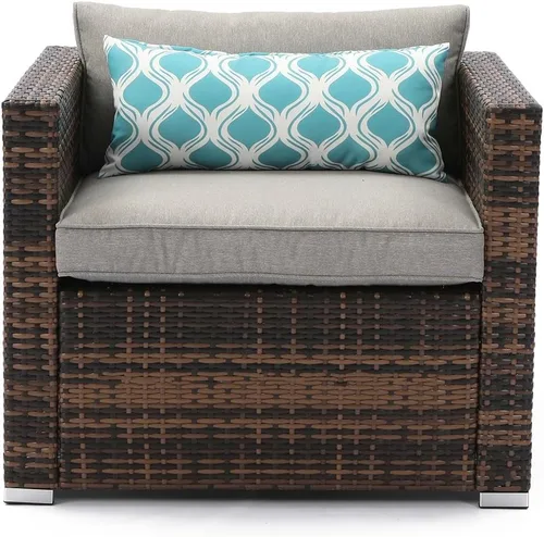 Vista 7 de COSIEST Juego de 2 sillas complementarias sin brazos para muebles de exterior para expandir sofá seccional de mimbre marrón chocolate con cojines