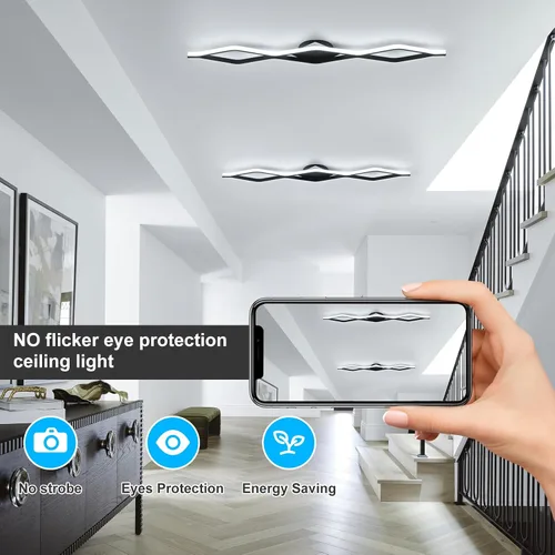 Vista 5 de Qcyuui Luces LED de Techo Regulables 46.4'' Accesorios de Iluminación para Cocina de Techo Negro Empotrado con Control Remoto Luz de Techo Lineal