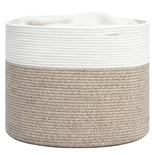Vista 23 de Goodpick Cesta de manta de 65 litros, 19.7 x 12.6 pulgadas, cesta de cuerda de algodón, para sala de estar, organizadores de juguetes y Todo marrón