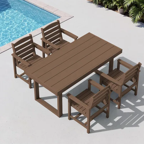 Vista 9 de SERWALL HDPE - Juego de comedor al aire libre para 4, 67 pulgadas, para todo tipo de clima, mesa de comedor y sillas sin brazos para terraza Negro