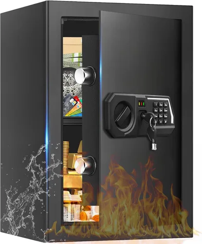 Vista 10 de Caja fuerte pequeña de 1.3 Cub para uso doméstico, a prueba de fuego y agua, caja de seguridad digital ignífuga con cerradura de combinación