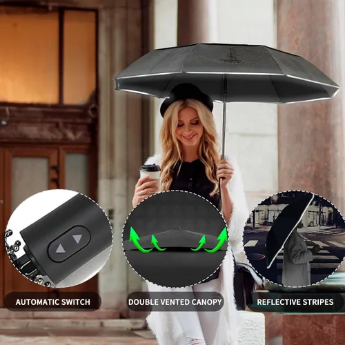 Vista 5 de MRTLLOA Paraguas de viaje compacto resistente al viento de 4249 pulgadas para lluvia, ligero, portátil, automático, fuerte, impermeable plegable