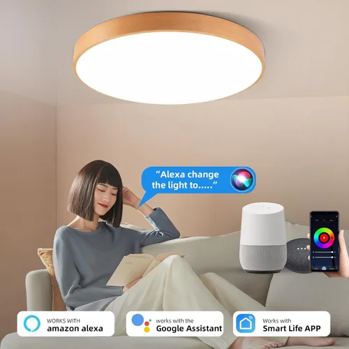 Vista 5 de Lámpara de techo inteligente de montaje empotrado con control remoto, compatible con Alexa/Google Home, regulable RGB cambio de color (2700K-6000K)