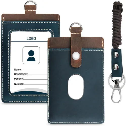 Vista 25 de Boshiho. Funda vertical, de piel, para tarjeta de identificación con cordón resistente., Negro
