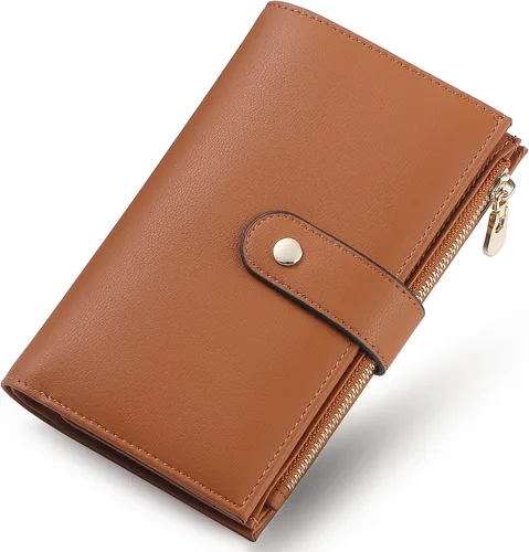 Vista 23 de yiijay Cartera para mujer con bloqueo RFID, de cuero vegano, triple pliegue, tarjetero para tarjetas de crédito, cartera de viaje con soporte