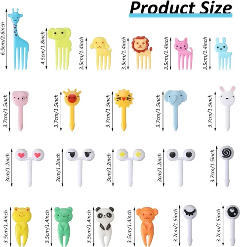Vista 2 de Chengu 120 palillos de alimentos de animales para niños, caja Bento de animales de dibujos animados, palillos de frutas, mini tenedor, palillos