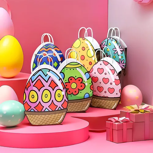Vista 2 de Larcenciel Bolsas de regalo de Pascua con asas, 6 piezas de recuerdos de fiesta de huevos, bolsas de regalo coloridas únicas para fiestas