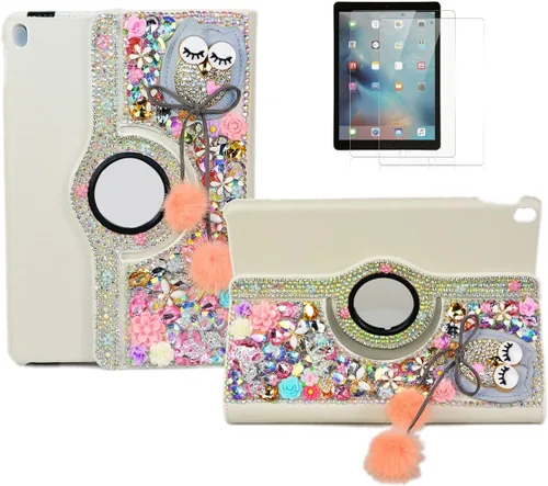 Vista 8 de Bling - Funda compatible con Samsung Galaxy Tab A9 (2023) – Elegante – 3D hecha a mano con corona de cristal de búho nocturno giratorio de 360