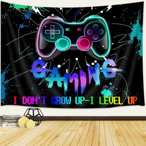 Vista 15 de Viajar Tapiz de juegos para hombre, arte de pared retro de los años 80 para dormitorio de niños, decoración del hogar de dormitorio universitario