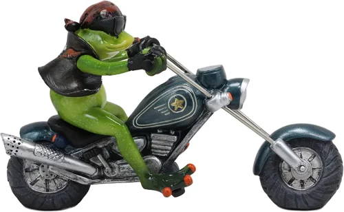 Vista 2 de Ebros 8.5 pulgadas de largo nacido para montar rana motero con pañuelo rojo fumar cigarro montado en picador metálico estatua de motocicleta