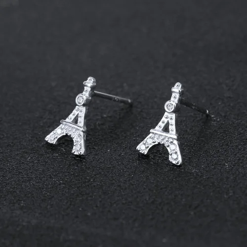 Vista 4 de AoedeJ Aretes hipoalergénicos de plata de ley 925 con diseño de Torre Eiffel de París, regalo para mujer