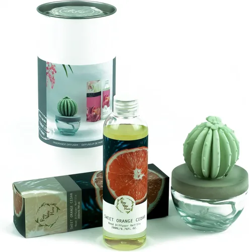 Vista 21 de Barril Cactus Cerámica Difusor de Fragancia Combo 6.8 fl oz Hermoso