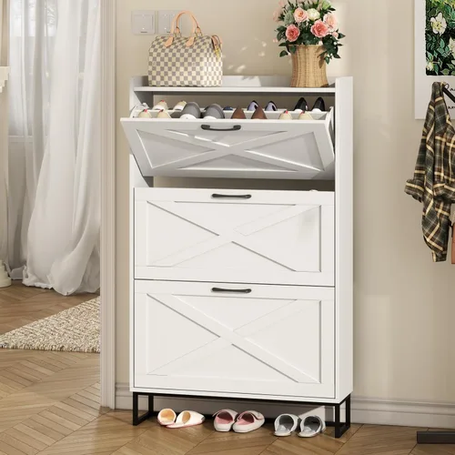 Vista 33 de Maupvit Gabinete de almacenamiento para zapatos con 2 cajones abatibles, organizador independiente con patas de metal para entrada, gabinete Beige
