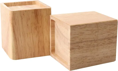 Vista 4 de Paquete de 6 elevadores de madera para cama, elevadores de muebles de madera oscura cuadrada natural de 4 pulgadas, extensores de madera resistentes
