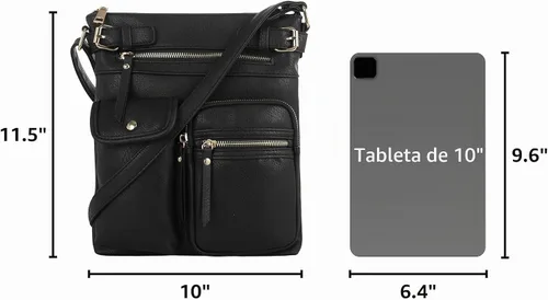 Vista 2 de SG SUGU Katie Bolso Bandolera Ligero Mediano Bolso de Hombro con Múltiples Bolsillos para Mujer Negro